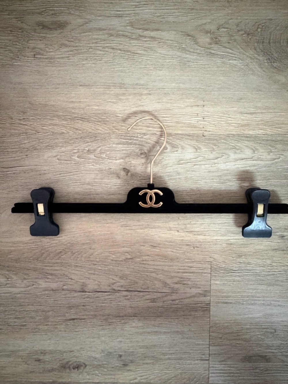 CHANEL Black Velvet Hanger with Gold CC Emblem